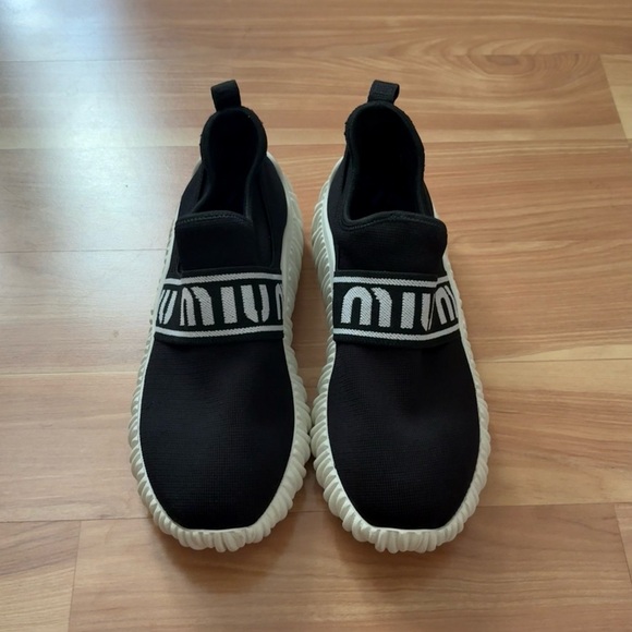 MIU MIU $950 Calzature Donna Black Platform Logo Band Knit Sneakers Size 7.5/8